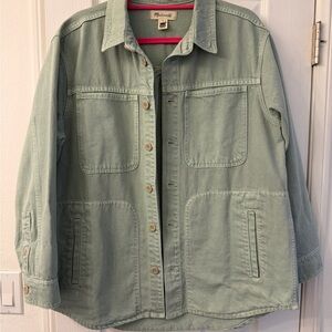 Madewell oversized denim shirt jacket in Frosted Sage